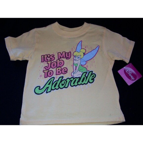 Disney Tinker Bell Toddler Tee 3T "Its My Job To Be Adorable" 100% Cotton Yellow - Picture 2 of 3